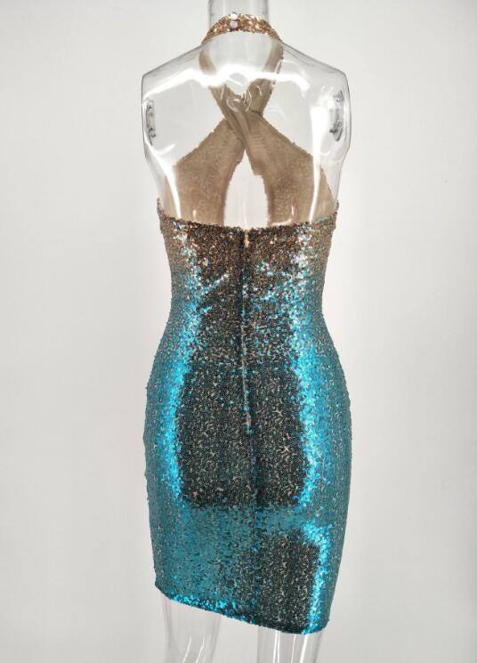 SZ60247 Sequined Sleeveless Nightclub Evening Cocktail Dress